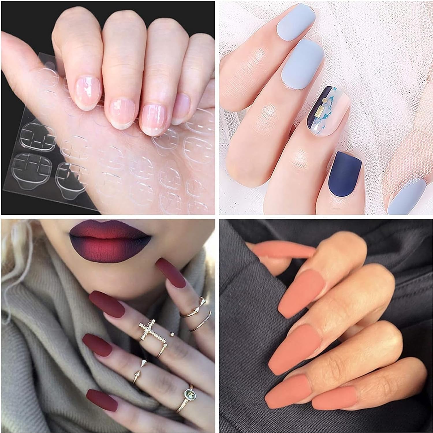 100 Stück Nagelkunst-Schablonen, Modellierschablonen, selbstklebend, mit 4 Blatt transparenten, selbstklebenden Nagelpads und 3 Nagelfeilen, Gel-Nagelverlängerungszubehör für künstliche Nägel
