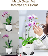 Orchideen-Blumentopf mit Drainagelöchern zum Umpflanzen, hervorragende Luftzirkulation, 2 Stück, doppelschichtiger Kunststoff, Keramik-Orchideen-Übertopf, transparenter Orchideen-Blumentopf, dekorativ