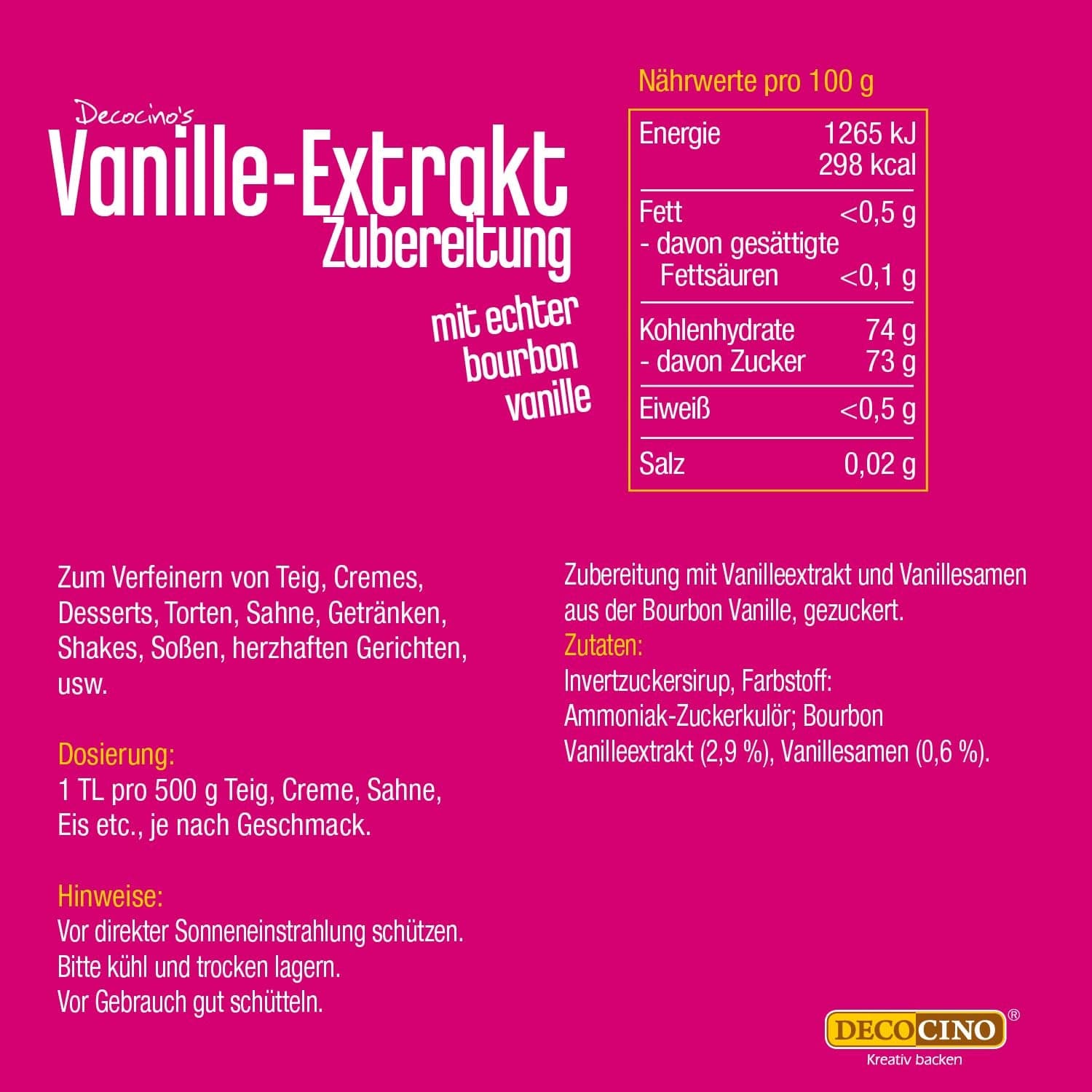 DECOCINO Vanilleextrakt (20 ml) Aromen Naty Shop