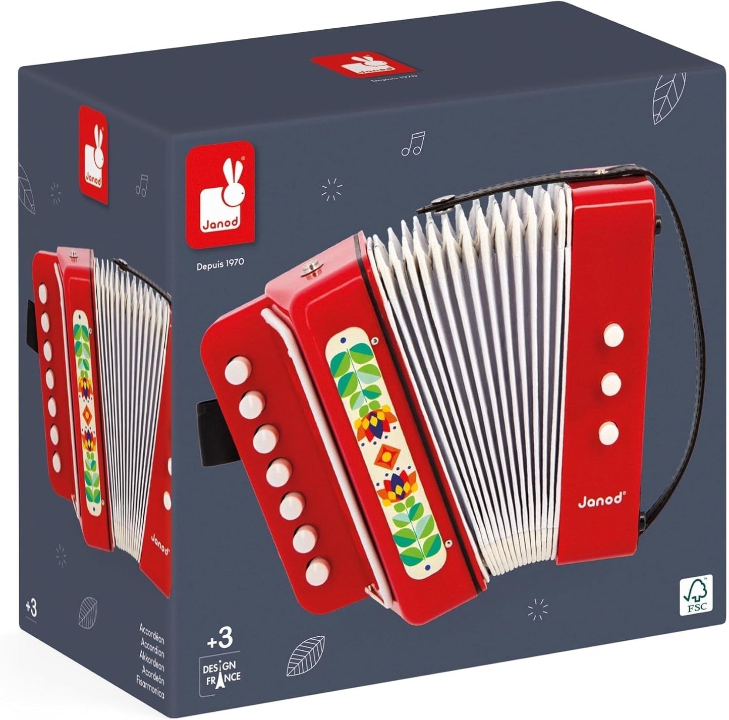Janod - Akkordeon Gioia - Musikinstrument für Kinder - Rollenspiele und musikalische Früherziehung - Mit Riemen - Ab 3 Jahren, J07654 Jucarii Bebe Naty Shop