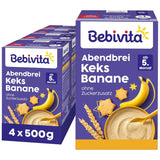 Abendbrei mit Keksen und Bananen (4x500g), Milchbrei ab 5 Monaten, ohne Zuckerzusatz, mit wertvollen Mineralien und Vitaminen, sehr sättigend