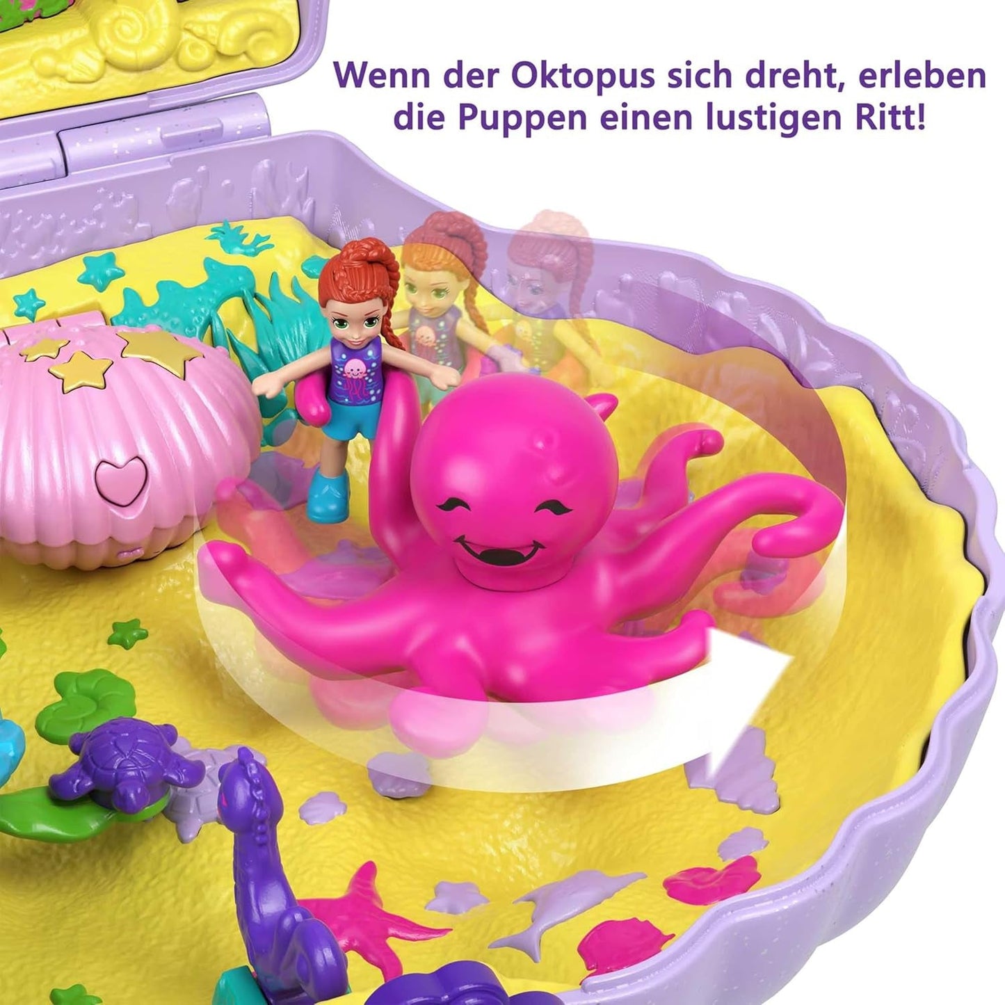 Polly Pocket-Aufbewahrungsbox, Muscheltasche mit 2 Puppen und 1 U-Boot-Polly Pocket-Meerjungfrau-Spielzeug, ab 4 Jahren, GNH11
