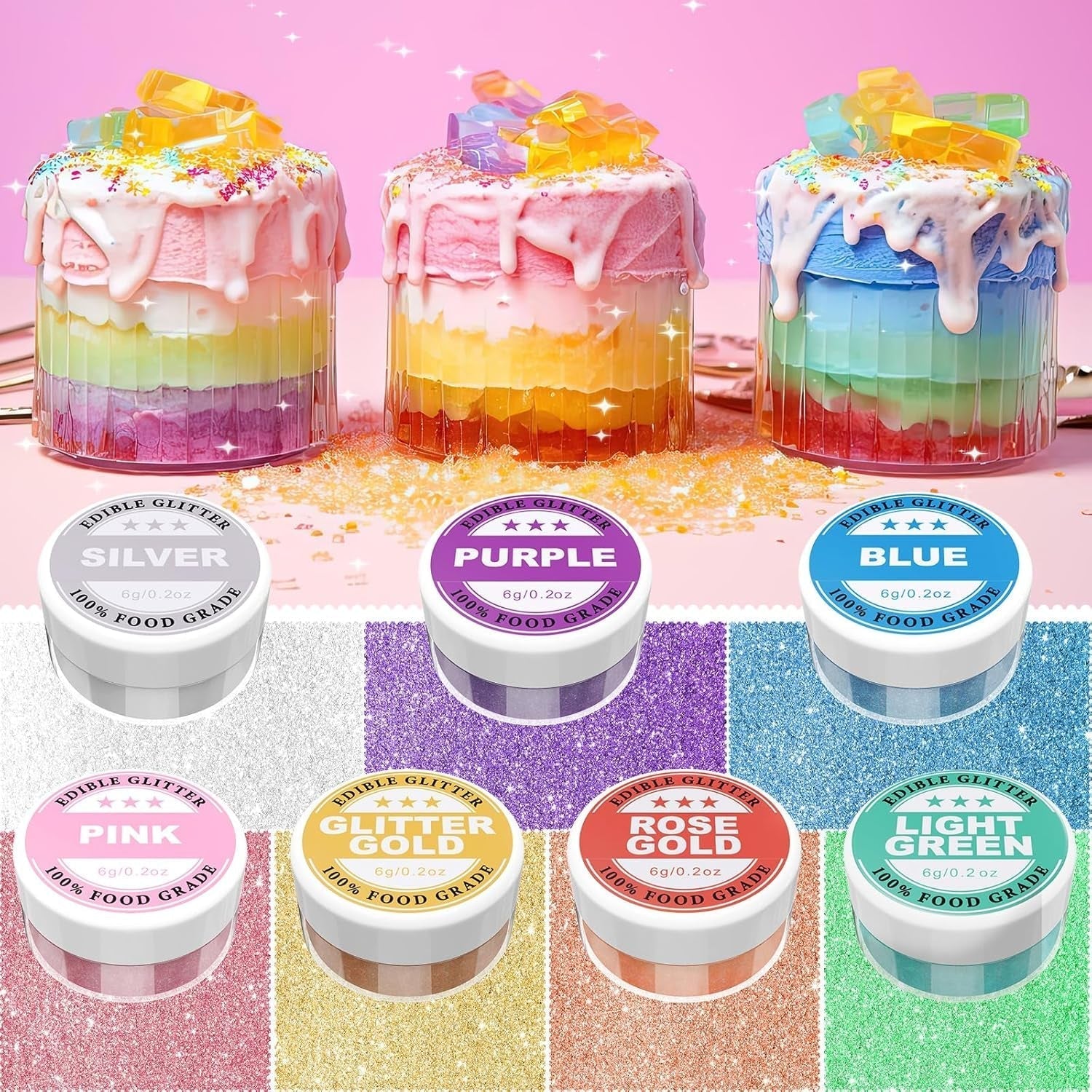 Essbarer Glitzer – 6 g Lebensmittelfarbpulver für Schokolade, Erdbeere, Muffins, Kuchen, Fondant (Gold)