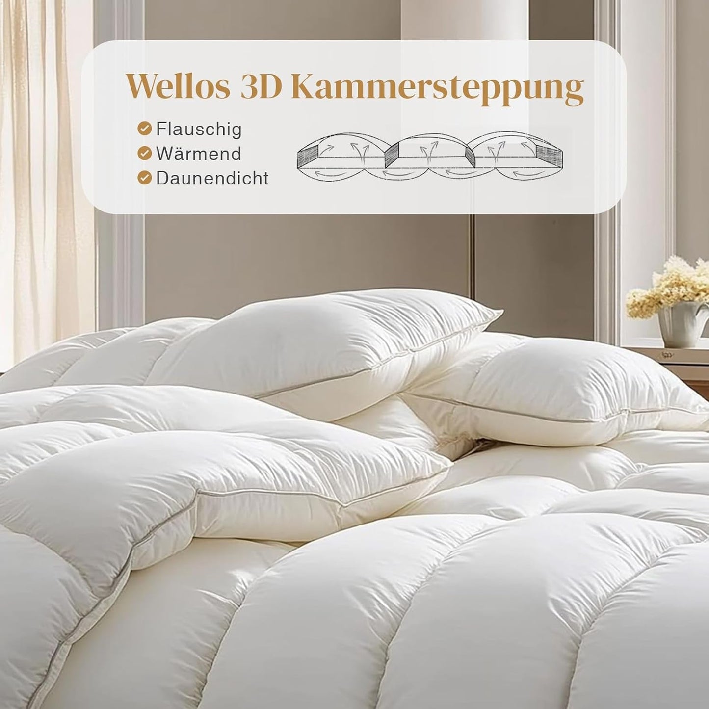 135 x 200 Ganzjahresdecke aus 100 % Baumwolle mit Gänsedaunen, dick gefüllte Federdecke, kein lebender Plüsch, extra flauschige Übergangsdecke, 3D-Schallkasten, Einzelbett, weiße Steppdecken und Steppdecken, Naty Shop