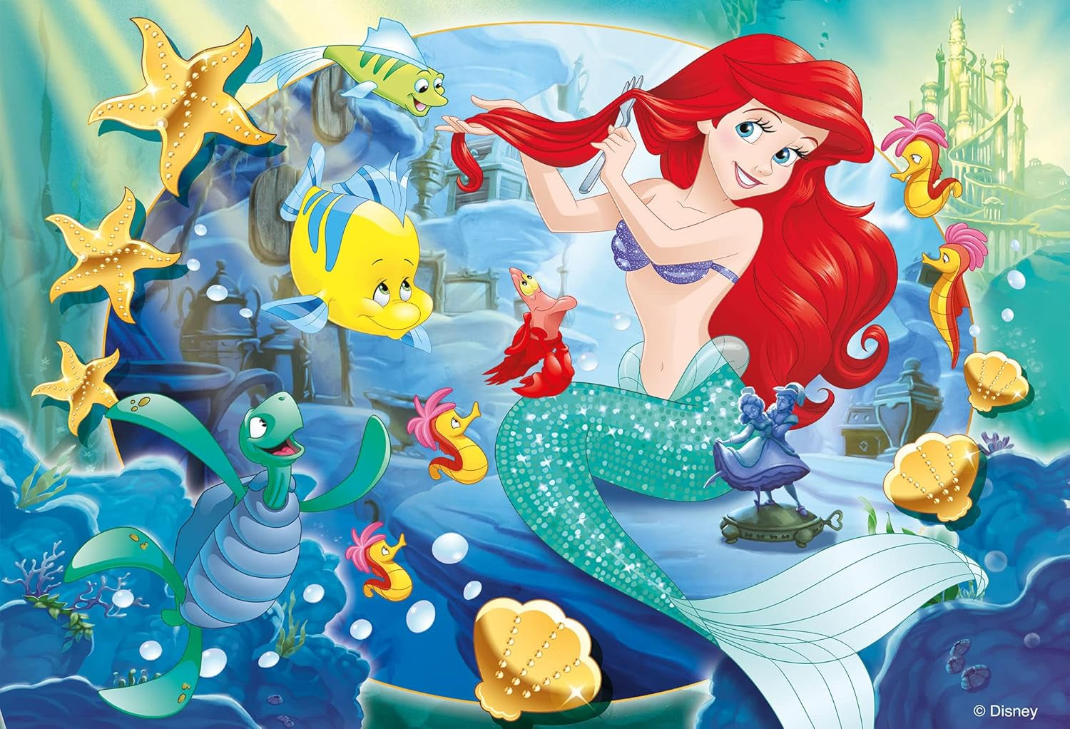 Lisciani – DISNEY-Puzzle Ariel – Erstellen Sie die Szenen aus Ihren Lieblingsboxen nach und malen Sie sie aus – ab 7 Jahren – GROSSES PUZZLE mit 250 Teilen – Fördert die Geschicklichkeit. Puzzle Naty Shop