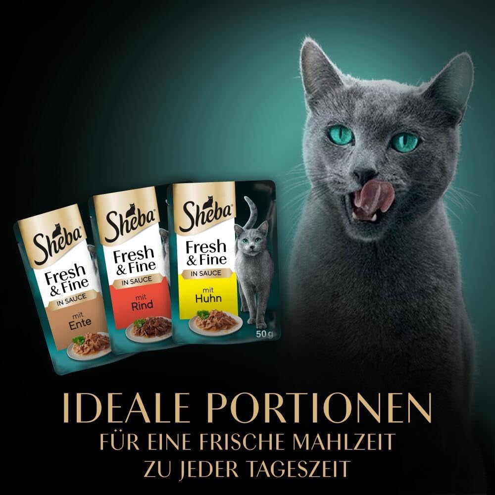 Sheba CATCARE Pouch Wet Fresh & FINE (Fleisch) Stücke in Soße für Erwachsene, 50 g, Multipack Standard