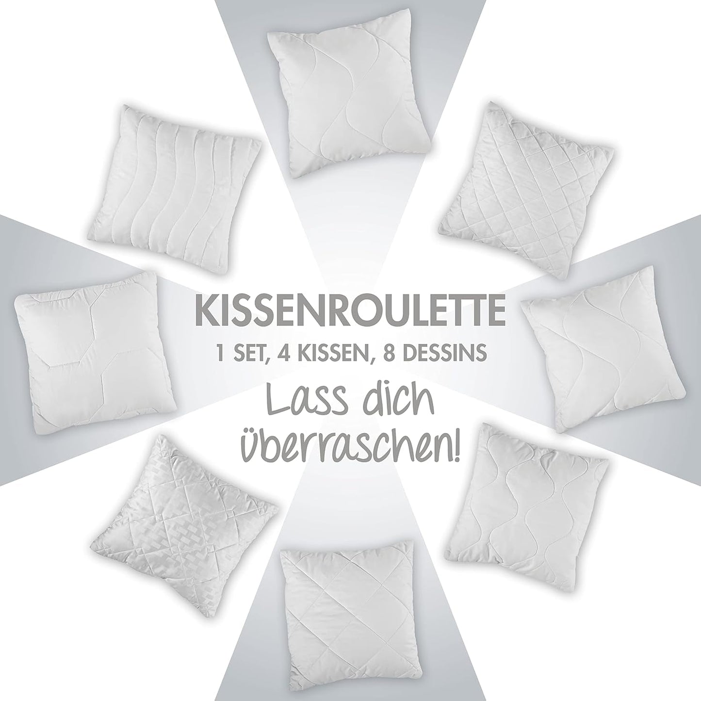 Traumnacht Bequemes Roulette-Kissen, 4er-Set, mit gestepptem Bezug und Schaumstofffüllung, 40 x 40 cm, Öko-Tex-zertifiziert, hergestellt nach dem deutschen Qualitätsstandard Naty Shop Standardkissen