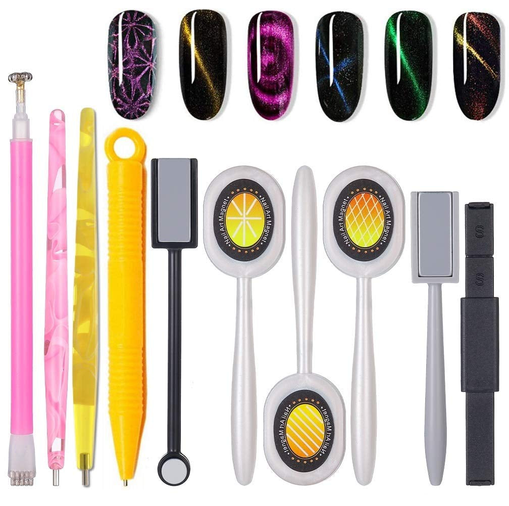 Nail Art Werkzeug Magnetstift, 10 Stück Nagel Magnet Stick Tool Set, Nagel Magnet Stift Und Starker Magnet Stock Punktierungsstifte Für DIY 3D Magnetics Katzenauge UV Gel Polnische Nagel Kunst