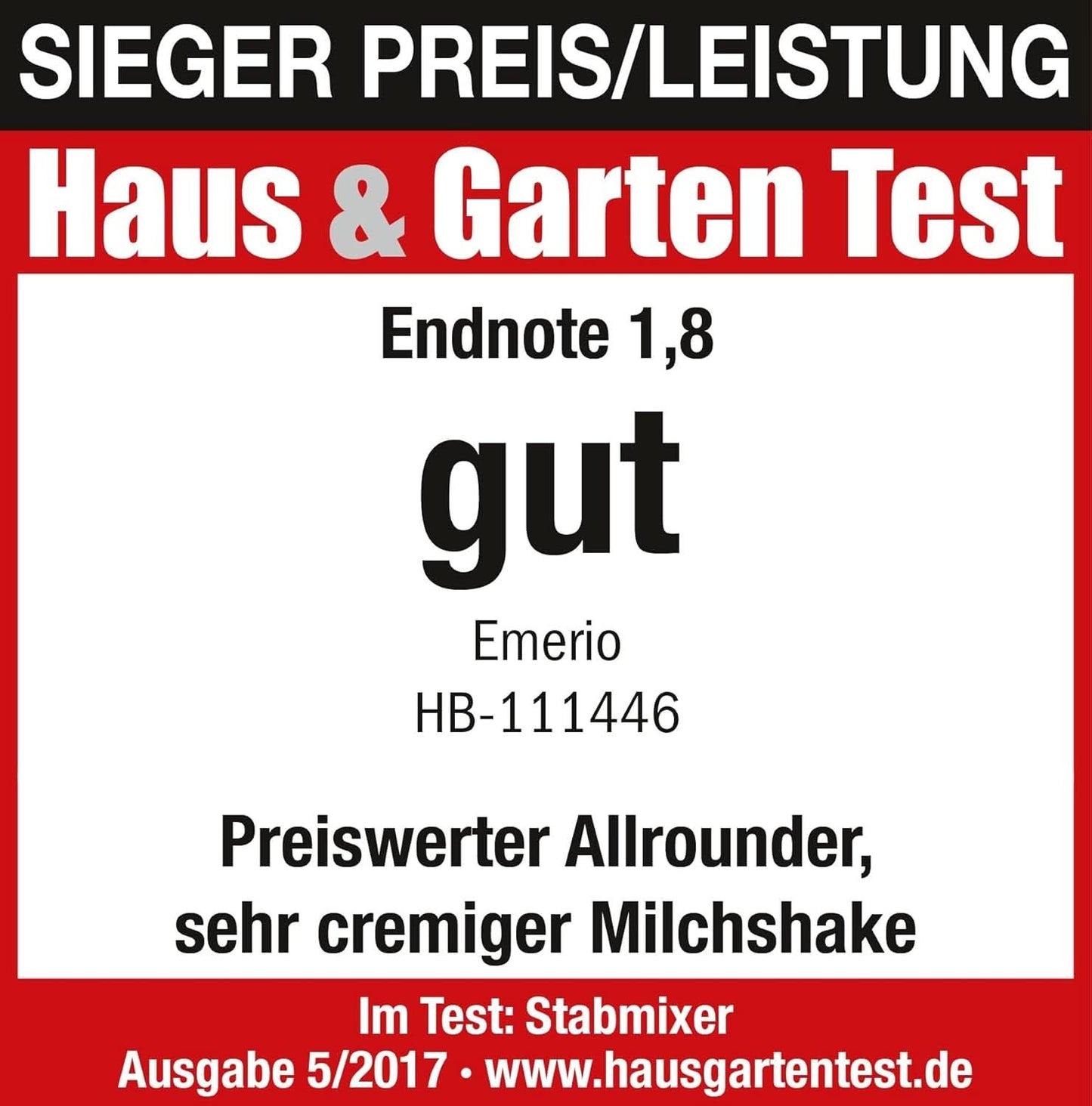 Emerio HB-111446 Standmixer, TESTSIEGER Preis/Leistung, Gummierter Rutschfester Griff, Edelstahl, Bpa-Frei, Schwarz, 250W Kitchen Naty Shop