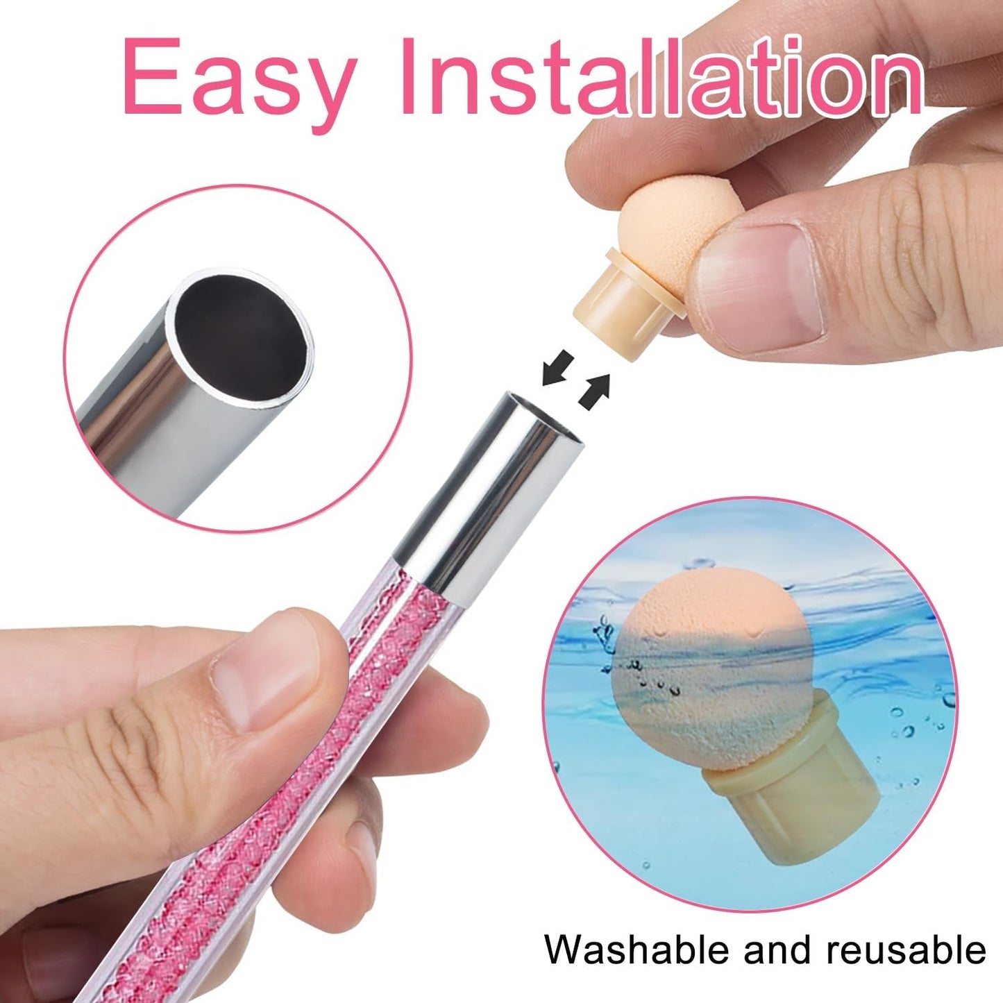 2 Stück Nail Art Rendering-Werkzeuge Doppelter Kopf, Schwammpinsel-Applikator inkl. 8 Ersatzköpfe, Nail Art Schwamm und Tupfpinsel (Weiß, Rosa)