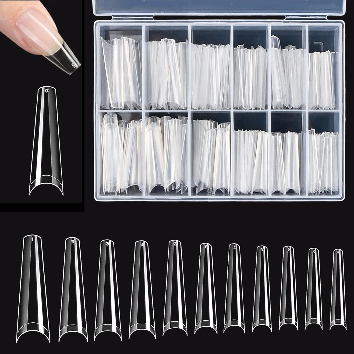 Extra lange transparente Kunstnägel, 240 Stück, halbe Abdeckung, Kunstnägel, quadratisch, gerade, Kunstnägel, französische Nagelverlängerungen für Nagelstudios und DIY-Nagelkunst
