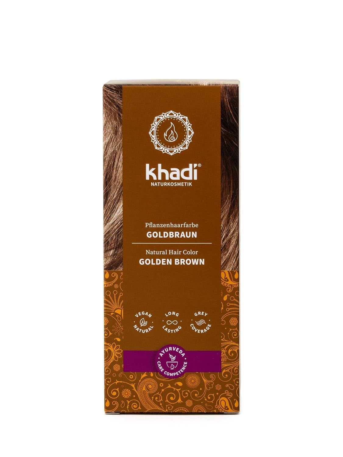 khadi GOLDBRAUN Pflanzenhaarfarbe, leuchtender Bernstein bis weich und glänzend, goldbraune Haarfarbe, 100 % natürliche Pflanzenhaarfarbe, natürlich und vegan, zertifizierte Naturkosmetik, 100 g, Naty Shop Goldbraune Haarfarbe, 100 g (1 Packung), einzeln