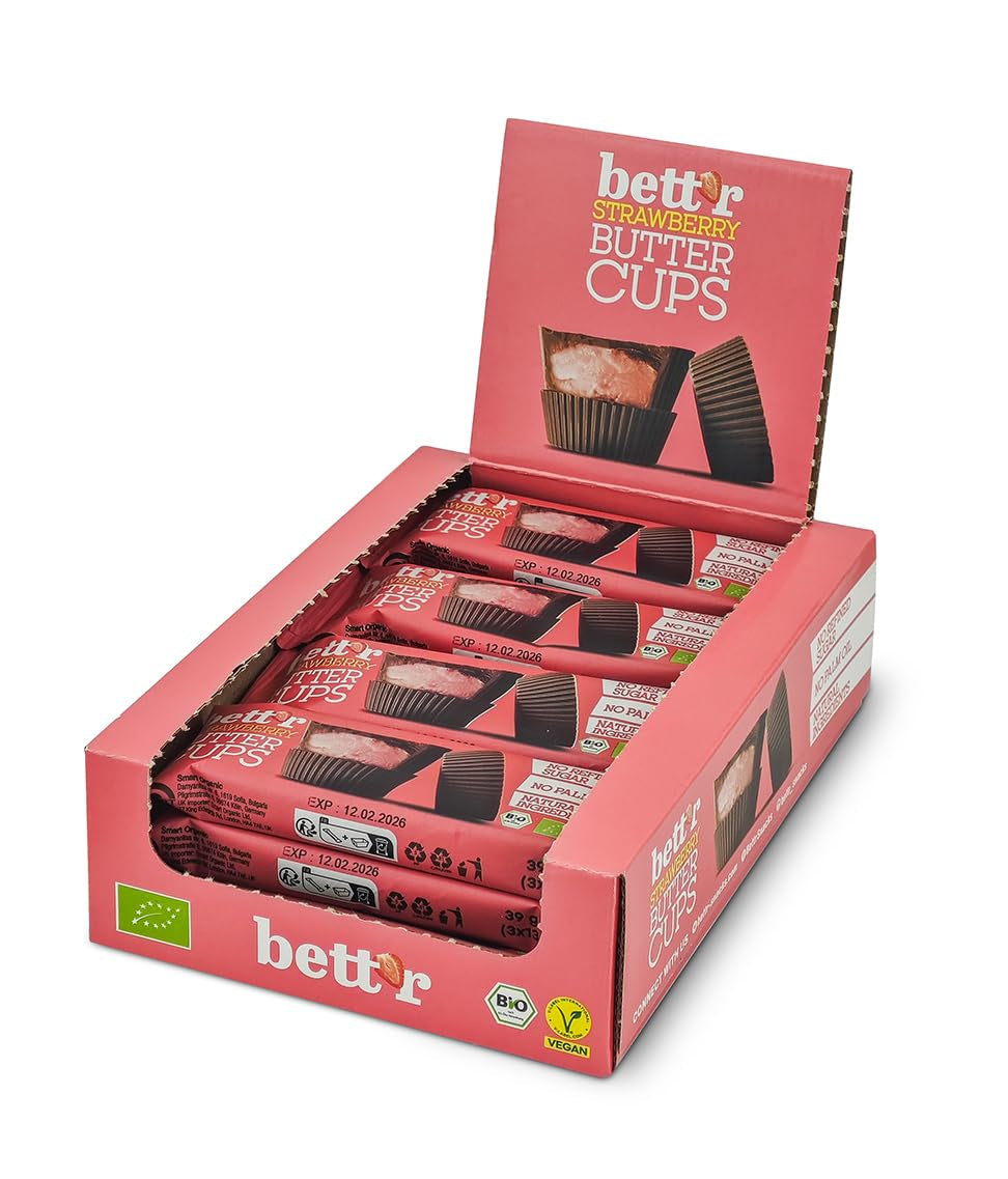 Bio-Haselnuss-Butterblumen ohne Schuldgefühle von Bett'r. 100 % vegan, glutenfrei und laktosefrei – 12 x 39 g
