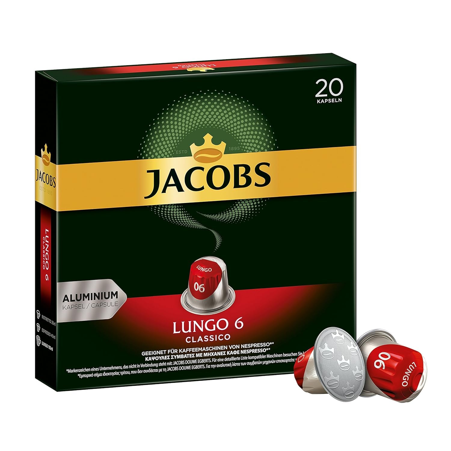 Kaffeekapseln Lungo Classico, Intensität 6 von 12, 20 Nespresso®* kompatible Kapseln, 10 x 20 & Kapseln Espresso Classico, Intensität 7.100 Nespresso®* kompatible Kaffeekapseln, 10x10 Getränke
