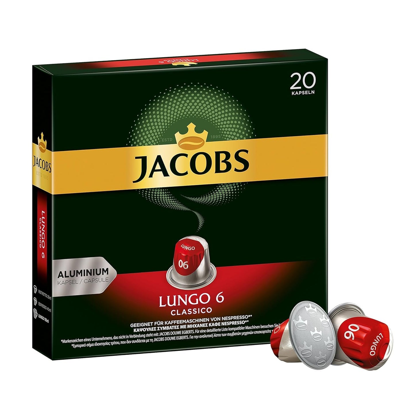 Kaffeekapseln Lungo Classico, Intensität 6 von 12, 10 x 20 Getränke & Kaffeekapseln Krönung Crema, 200 Nespresso-kompatible Kapseln, 10er Pack, 10 x 20 Getränke, 1040 g