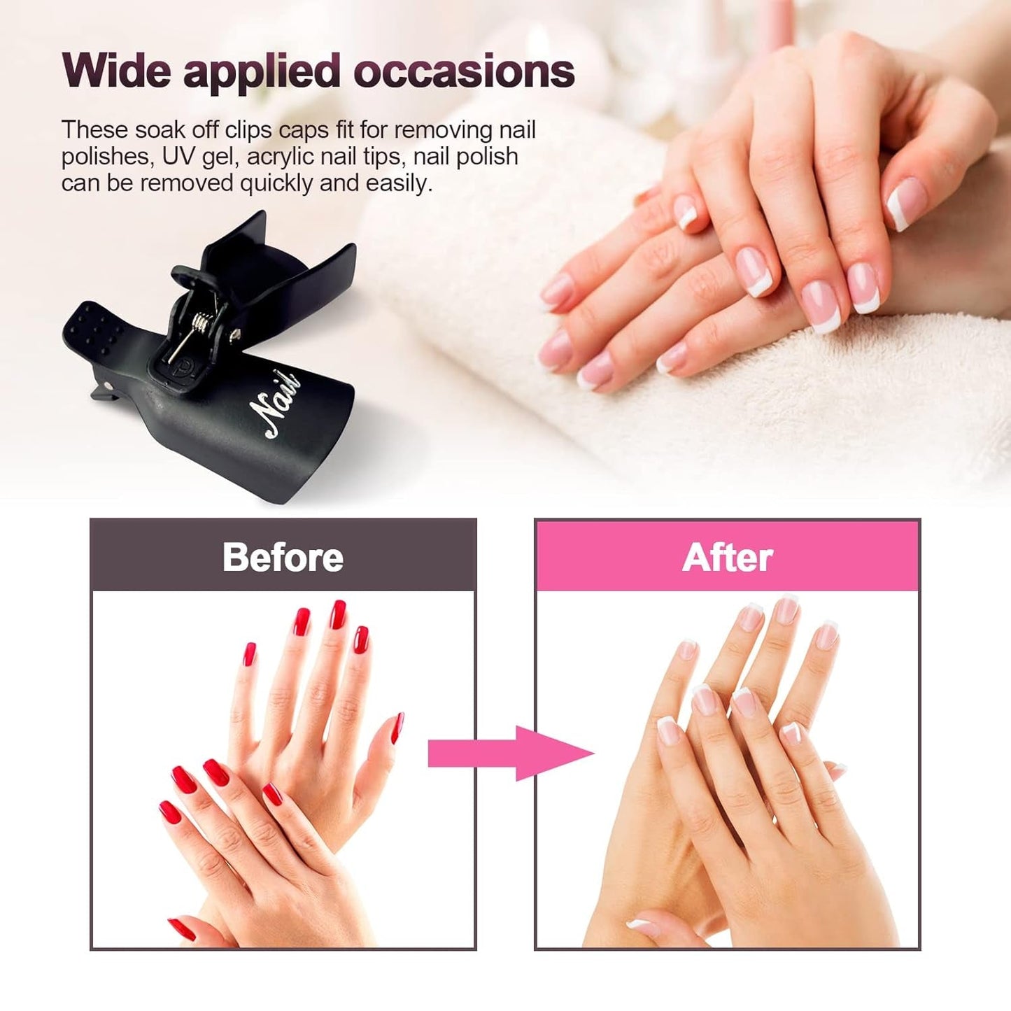 Hanyousheng Nagellackentferner Clips, Nagel Clips, 10 Stück Schwarz Nagelclips, Nagel Klammer, Nails Art ​Gel Cap, Soak Off Clip Cap UV Gel Poliermittel Entferner Wrap Nail Tool
