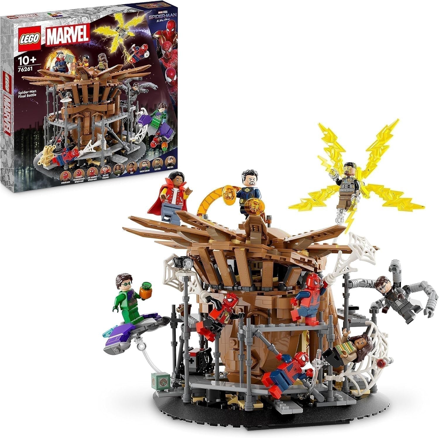 LEGO 76261 Marvel Spider-Mans großer Showdown, Spider-Man: No Way Home, Set mit 3 Minifiguren Peter Parker plus Green Goblin, Electro, Sandman, Ned, Doctor Strange und MJ, Sammelmodell. Bausätze Besuchen Sie den LEGO-Store Single