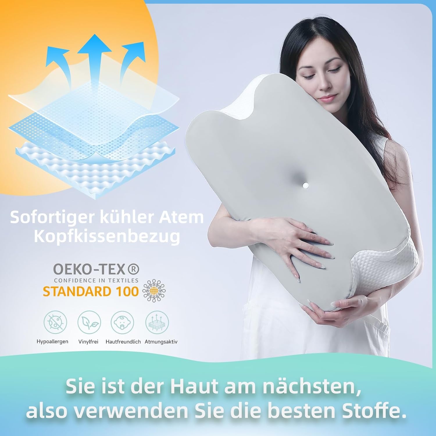 RUMMY Ergonomisches Memory-Schaum-Nackenstützkissen mit abnehmbarem, waschbarem Bezug für Seiten- und Bauchschläfer (grau). Orthopädische Halskissen von Naty Shop