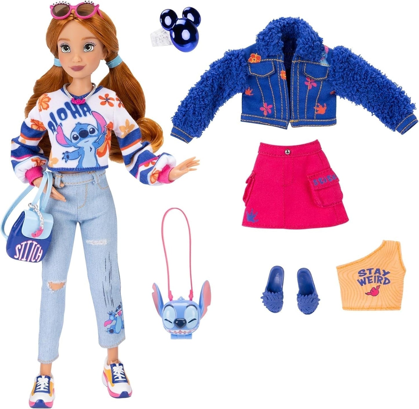 Disney ILY 4EVER Fashion Dolls Stitch mit roten Haaren, 29,2 cm groß, mit 13 Bewegungspunkten, zwei kompletten Mix-and-Match-Outfits und einem funkelnden Mickey-Ring für Sie! Naty Shop-Puppen