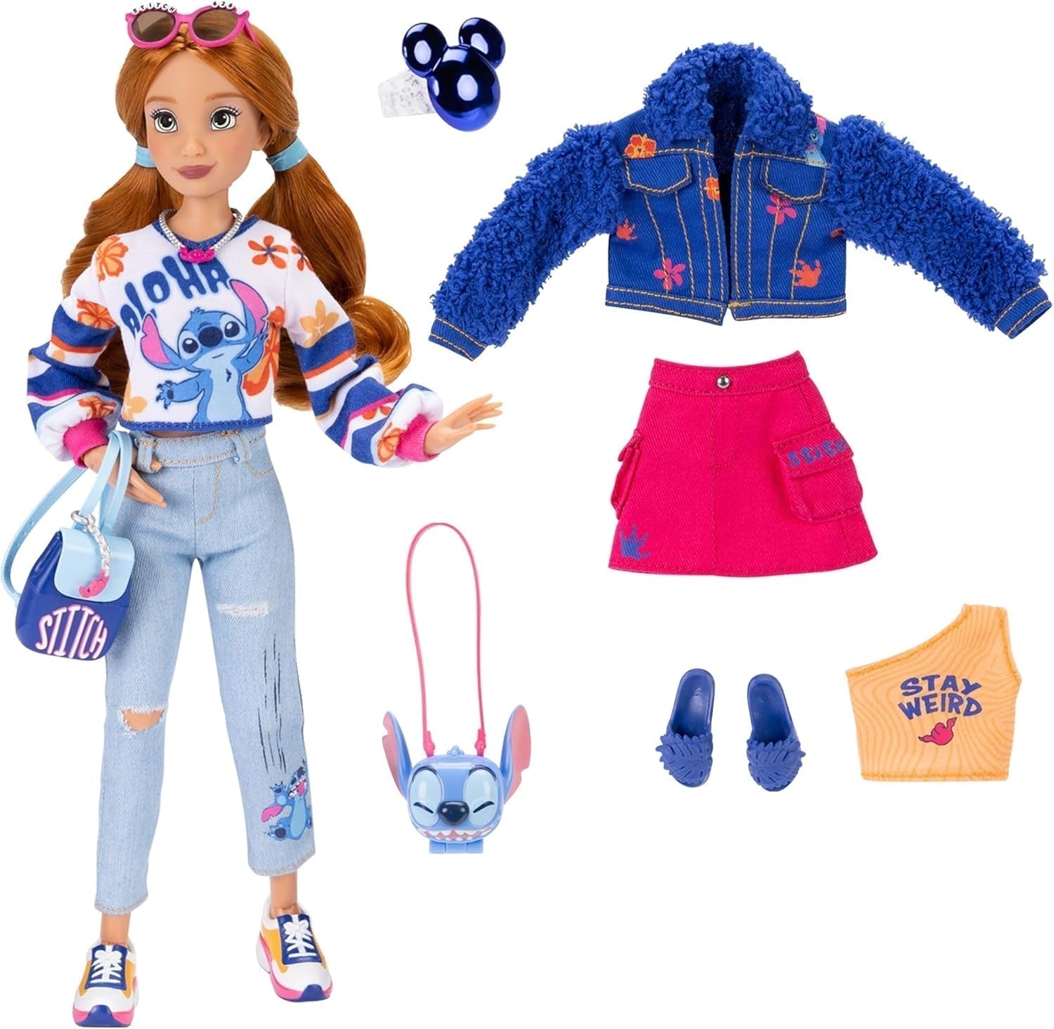 Disney ILY 4EVER Fashion Dolls Stitch mit roten Haaren, 29,2 cm groß, mit 13 Bewegungspunkten, zwei kompletten Mix-and-Match-Outfits und einem funkelnden Mickey-Ring für Sie! Naty Shop-Puppen