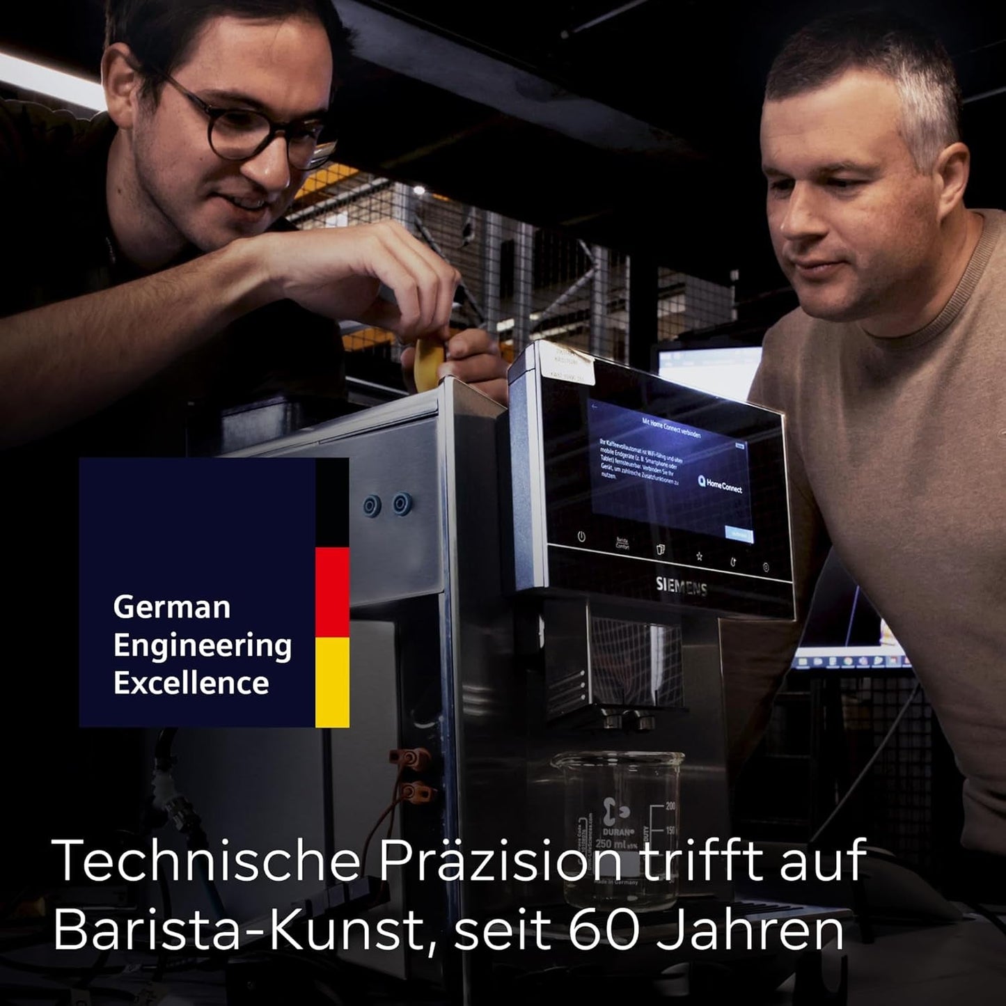 Siemens EQ900 TQ903D03 Automatische Espressomaschine, App-Steuerung, intuitives Touch-Display, Barista-Modus, AromaBoost, Geräuschreduzierung, Premium-Mahlwerk, automatische Dampfreinigung, 1500 W, Edelstahl