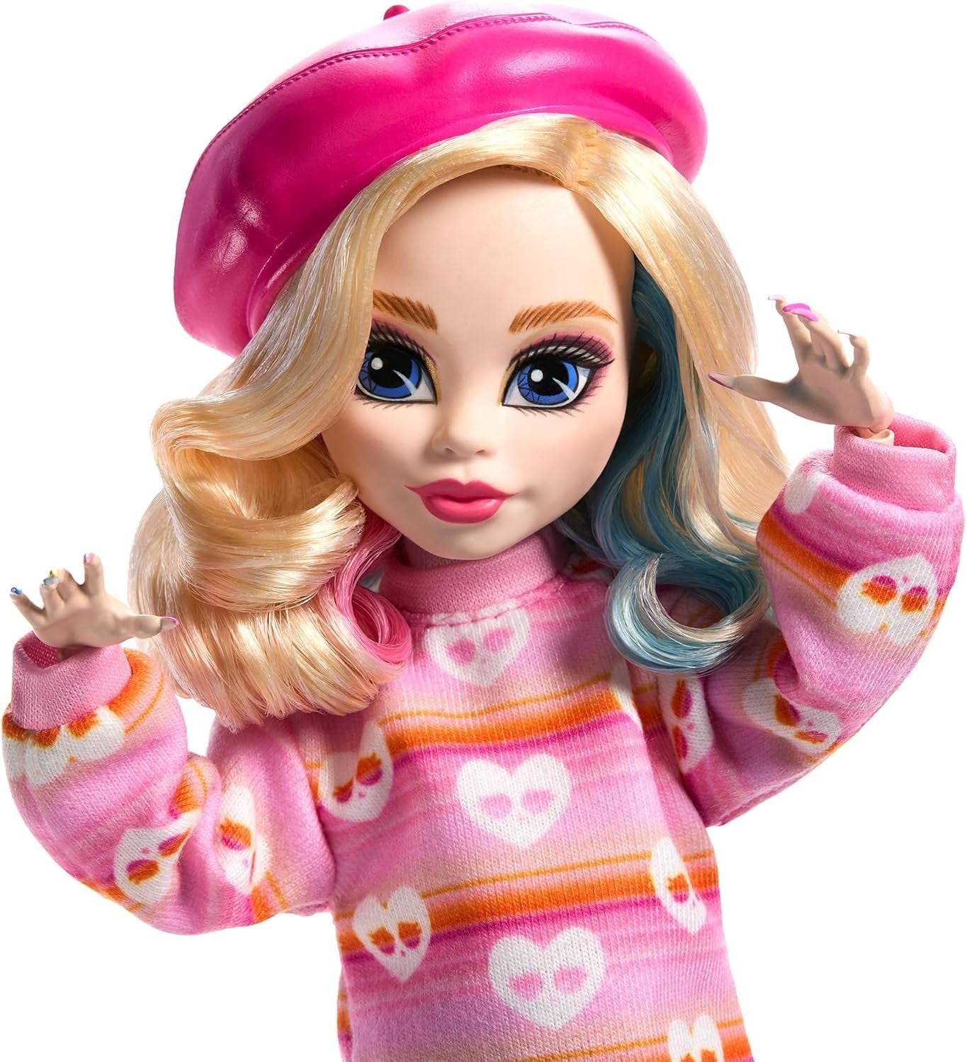 Monster High Wednesday Puppe und Zubehör Pink Enid Sinclair Sammelfigur mit Baskenmütze und Rucksack Puppenständer HXJ05