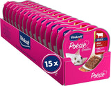 Vitakraft Poésie Création, Nassfutter für Katzen, Nassfutter in Soße, mit Rindfleisch und Karotte, Großpackung, ohne Zusatz von Zucker oder Getreide (15 x 85g)
