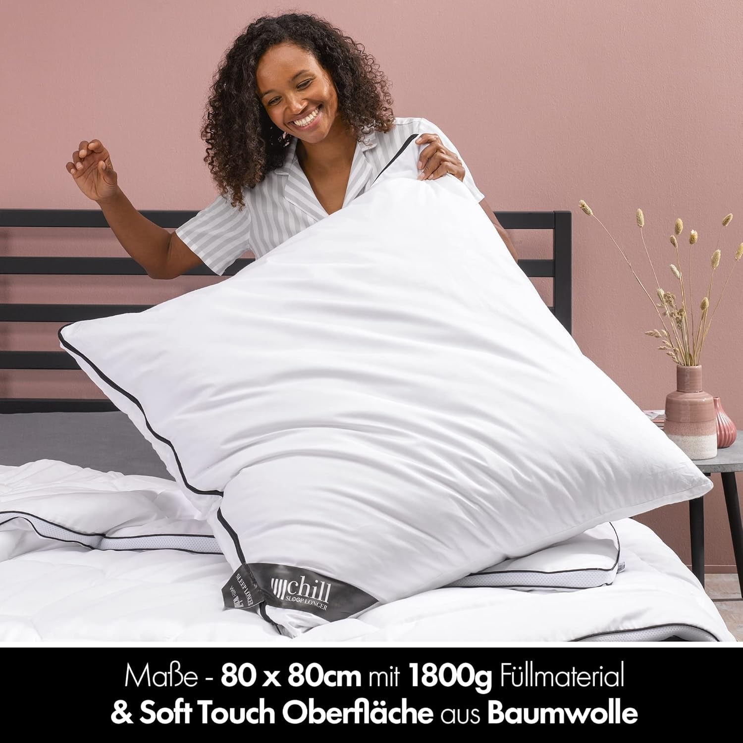 Kissen 80 x 80 cm – 2-in-1-Design – Kissen im Kissen – großes, atmungsaktives und waschbares Schlafkissen und 100 % vegan – 2 Kissen, 3 Optionen – Kissen mit 600 g und 1200 g Füllung. Naty Shop Standard-Kissen