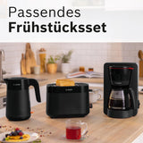 Bosch MyMoment TKA2M113 Filter-Espressomaschine, 1,25 l Glaskaraffe, 10–15 Tassen, 40-Minuten-Warmhaltefunktion, Anti-Tropf-System, drehbarer Filterhalter, abnehmbarer Wassertank, 1200 Watt, Mattschwarz