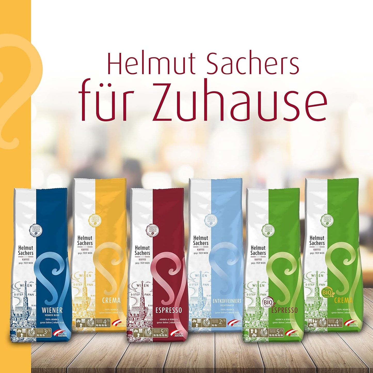 Helmut Sachers Kaffee - Creme, Stärke 4/5, 100 % Arabica, ganze Kaffeebohnen, 6 x 500 g