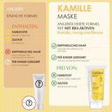 Clearé-Institut | Kamillenmaske | Pflegt, pflegt und entwirrt | Goldener Glanz und Glanz | 97 % natürliche Inhaltsstoffe | Beruhigt die Kopfhaut. Mit Kamillenextrakt | 150 ml Naty Shop Haarmaske
