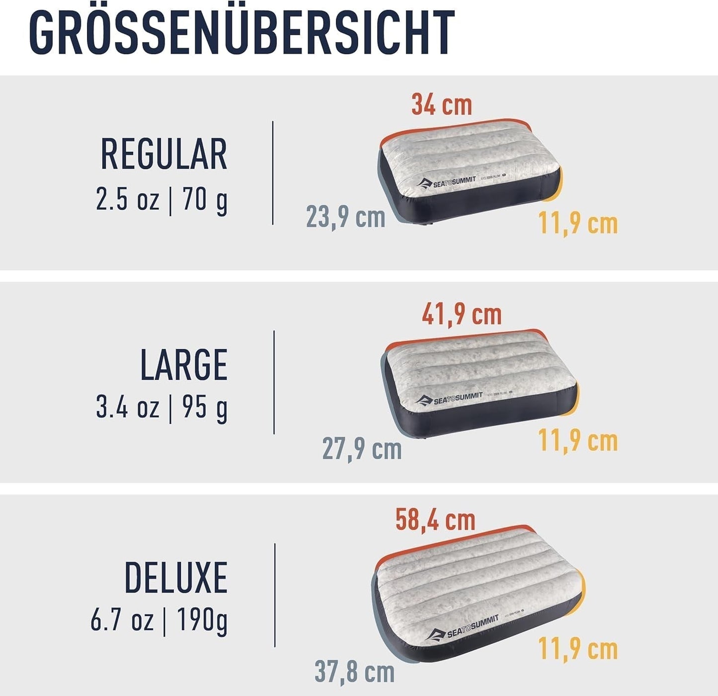 Sea to Summit – Eros Daunen-Reisekissen L – Ultraleicht und aufblasbar – 10D-Material – Premium-Daunenkissen – rutschfest – zum Wandern und Camping – 42 x 28 x 12 cm – Grau – 95 g Naty Shop Reisekissen
