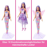 Barbie-Puppen-3-in-1-Spielset mit 8 Zubehörteilen, darunter Meerjungfrauenschwanz, Feenflügel, königliche Halsketten, Schuhe und mehr für mehr als 10 verschiedene Looks, JCP74
