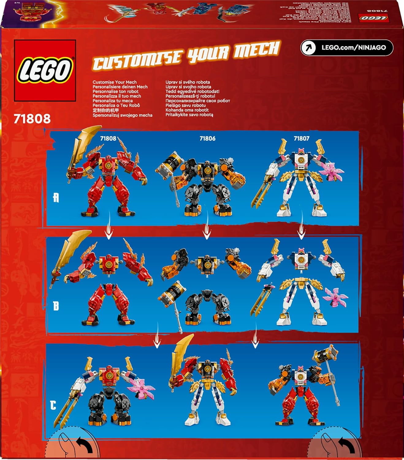 LEGO NINJAGO Kais Feuer-Mech-Actionfigur, Spielzeug für Kinder mit anpassbarer roter Mech-Figur, Ninja-Set, 4 Figuren, darunter Kai und Zane, Geschenk für 7-jährige Jungen und Mädchen, 71808 Bausets. Beuche den LEGO-Store
