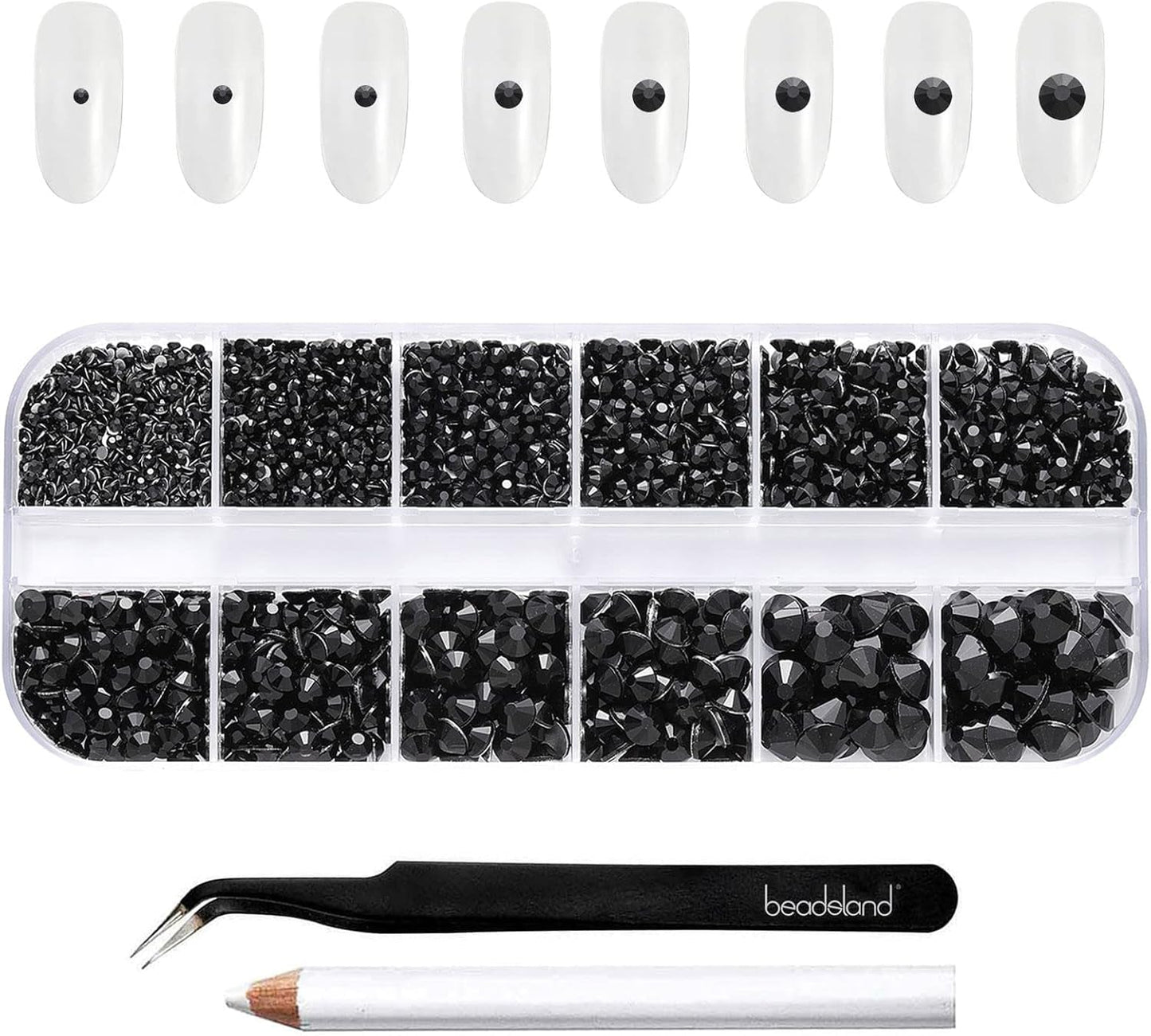 Beadsland 2500 Stück Glas Nailart Strasssteine ​​​​Kristall Flatback Edelsteine ​​​​Runde, ​​Für Handwerk Gemischt 8 Größen SS4 ~ SS30 Mit Picking Pinzette Und Stift (Kristall Weiß)