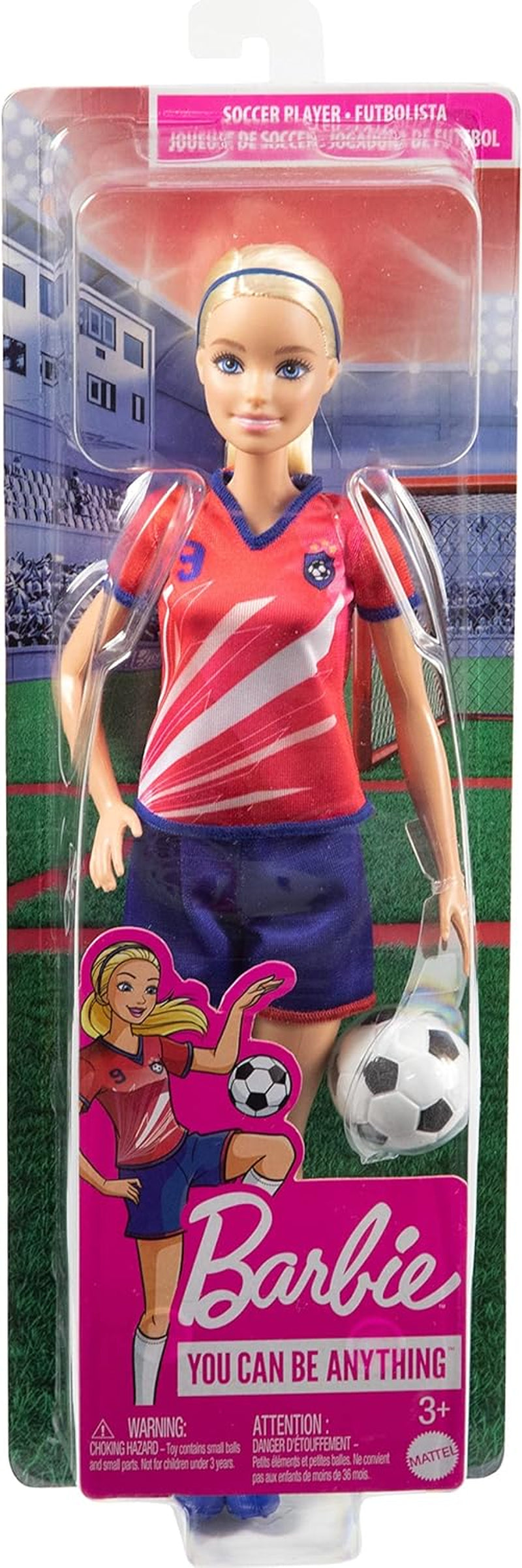 Barbie-Serie „You Can Be Anything“, Fußballspielerin, Fußballspielerin mit blonden Haaren, rotes und blaues Trikot, Ball, Zubehör, Puppe inklusive, Geschenk für Kinder ab 3 Jahren, HCN17
