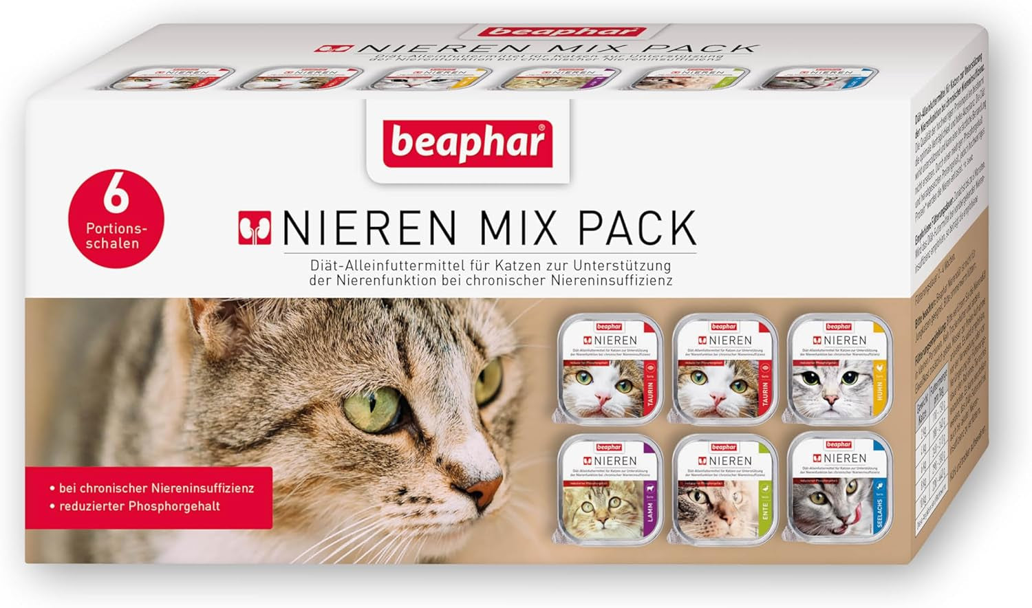 BEAPHAR – Renal Diet Mixed Package – Alleinfuttermittel für Katzen mit chronischer Niereninsuffizienz – Zur Unterstützung der Nierenfunktion – 6 x 100 g
