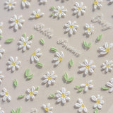 5D geprägte weiße Gänseblümchen-Nagelaufkleber, Blumen, Nagelaufkleber, Blumen, Folie, selbstklebende Aufkleber, Nagelkunstaufkleber, Gänseblümchen, Nageldekorationszubehör, Blumendesign-Aufkleber, Nagelkunst