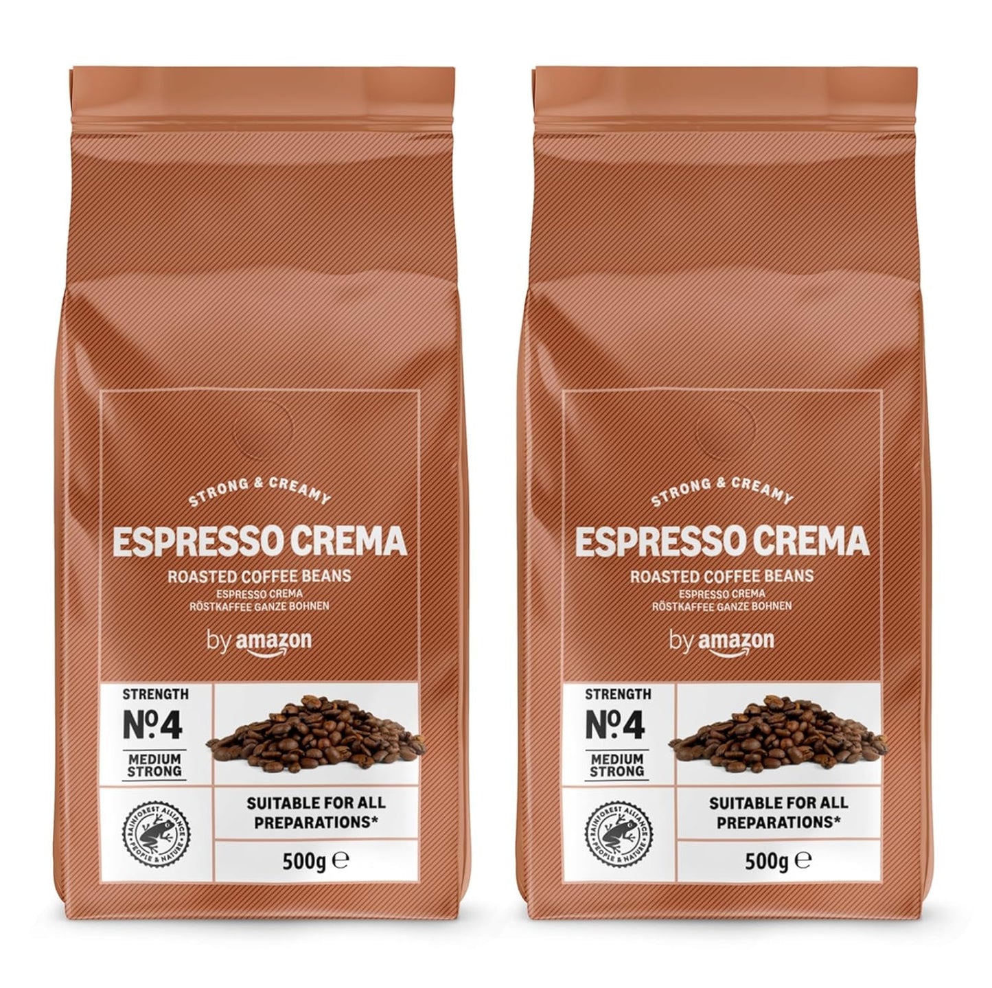 von Amazon Espresso Crema Röstkaffee Ganze Bohnen, 1 kg (2 Packungen à 500 g), Rainforest Alliance-Zertifizierung