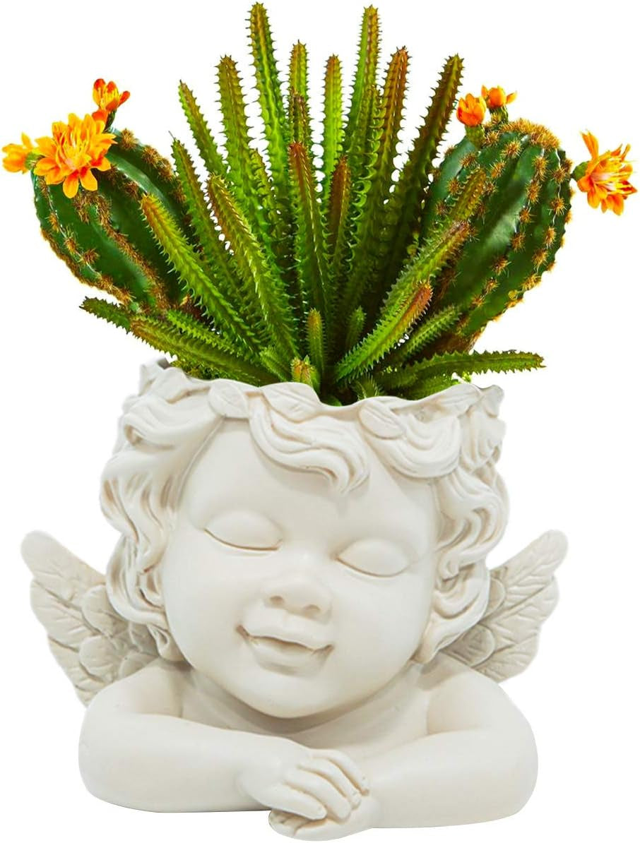 Wand- und flache Oberflächenmontage-Blumentopf, 20 cm Höhe, Engelskopf, Wandmontage, Blumenständer, Vase, Puppengesicht, Harztopf, Tisch, Pflanzenbehälter, Töpfe