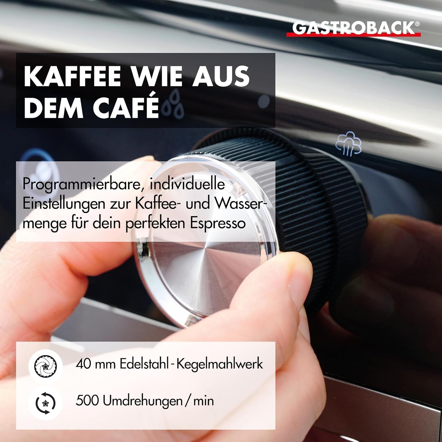 GASTROBACK Espressomaschine mit Mahlwerk inklusive Milchkännchen, Presser und Edelstahl-Siebträger – Barista-Espressomaschine mit Milchaufschäumer – Espressomaschine mit 30 Mahlgradeinstellungen