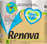 Renova 100 % RECYCLED Toilettenpapier 9 Rollen, weiß, normal