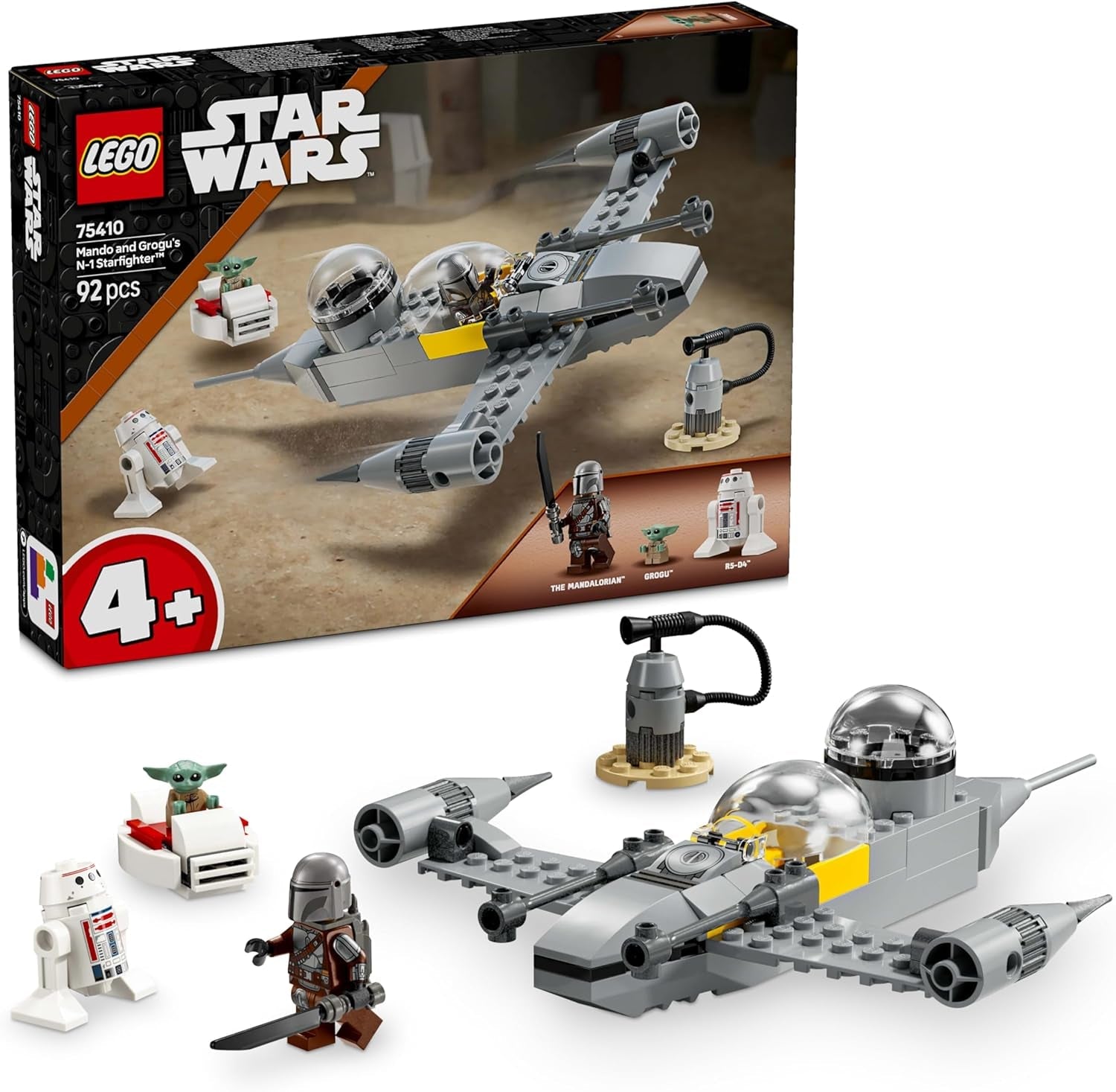 LEGO Star Wars 75410 Mandos und Grogus N-1 Starfighter Spielzeug mit Mandalorianer-, Grogu- und R5-D4-Minifiguren, inklusive baubarer Säule, Raumschiff-Starterset für Jungen und Mädchen ab 4 Jahren. Bausets Beuche den LEGO-Store Standardtitel