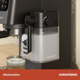 Siebträger-Espressomaschine GRUNDIG KSM 5330 mit integriertem Milchbehälter, Leistung 1628 W, Pumpendruck 15 bar, Doppeldüse, farbiges Touch-Display, BrewSense, CreamyPro, Edelstahl dunkel/Schwarz