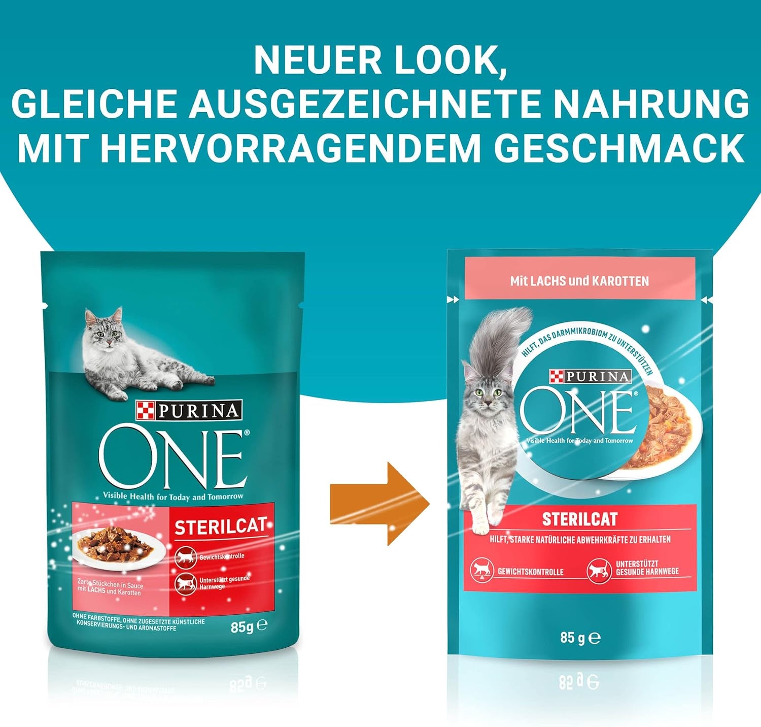 PURINA ONE STERILCAT Nassfutter für Katzen, zarte Stücke in Soße für sterilisierte Katzen, mit Lachs, 26er Pack (26 x 85g)