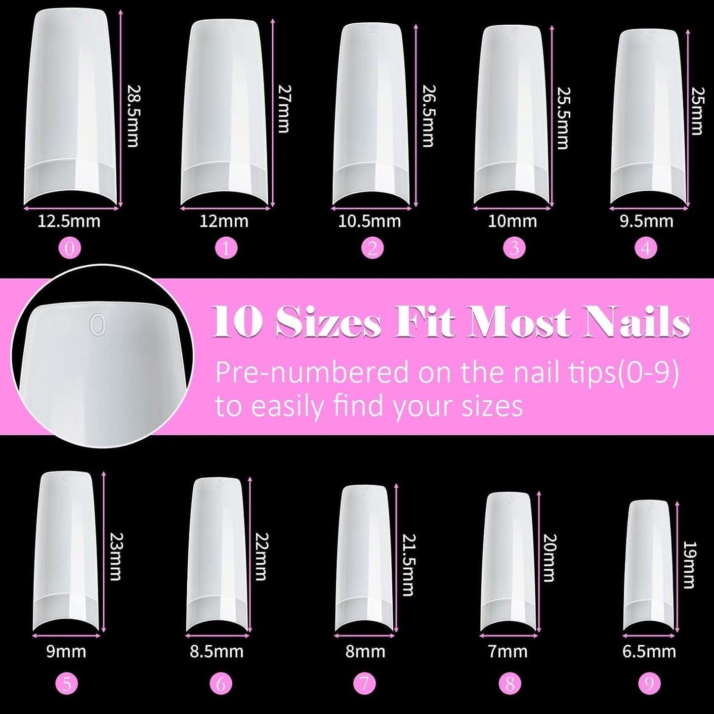 500 Stück französische künstliche Nagelspitzen, Acryl, künstliche Nagelspitzen, Set, Nagelverlängerungen, Nagelspitzen, künstliche Nägel, Zubehör mit 4 Stück Nageldesign-Kleber, Gel-Nägel, natürlich