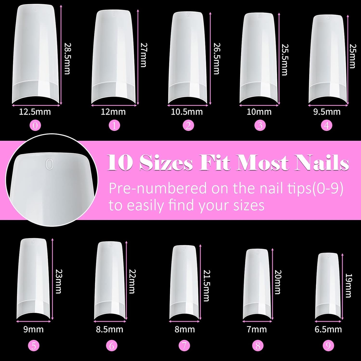 500 Stück französische künstliche Nagelspitzen, Acryl, künstliche Nagelspitzen, Set, Nagelverlängerungen, Nagelspitzen, künstliche Nägel, Zubehör mit 4 Stück Nageldesign-Kleber, Gel-Nägel, natürlich