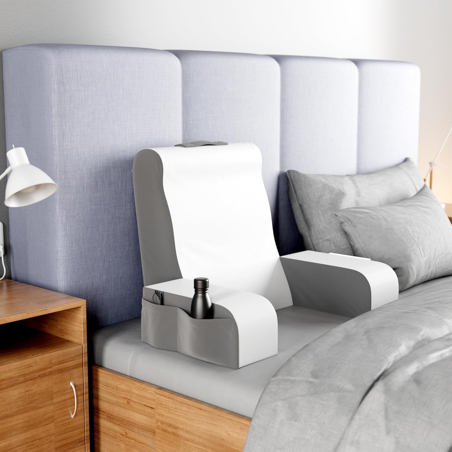 Keil-Lesekissen, Bett-Rückenlehnenkissen, Armkissen für Fernsehen, Bücher, Spiele, Schlafzimmer, Rückenstütze (grau/weiß, Standard)