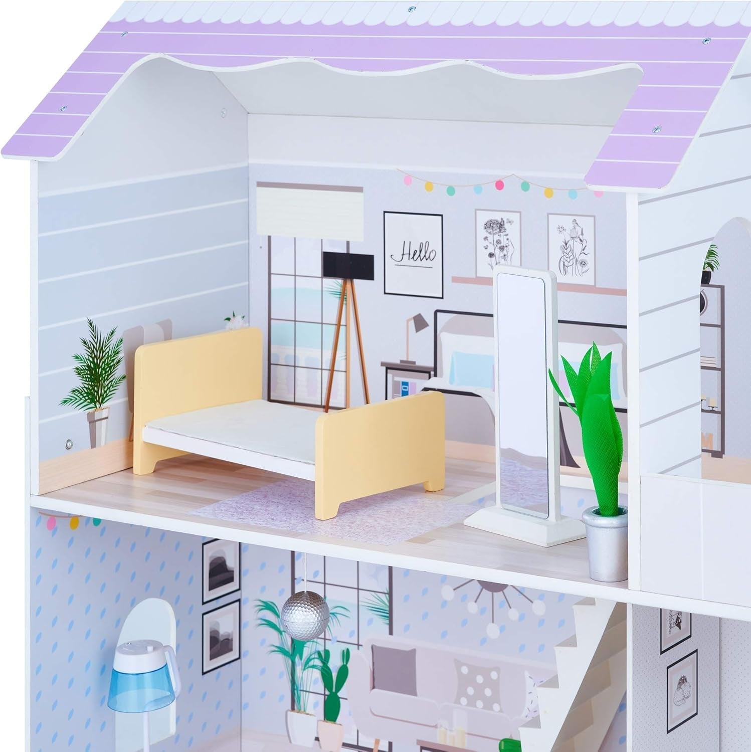 Teamson Kids Olivias Little World Riesenpuppenhaus mit 16 Puppenzubehör, Holzpuppenhaus mit Möbeln, 3-stöckig, Kinderpuppenhaus für 12 Zoll/30 cm Puppen, ab 3 Jahren Naty Shop Puppenhäuser