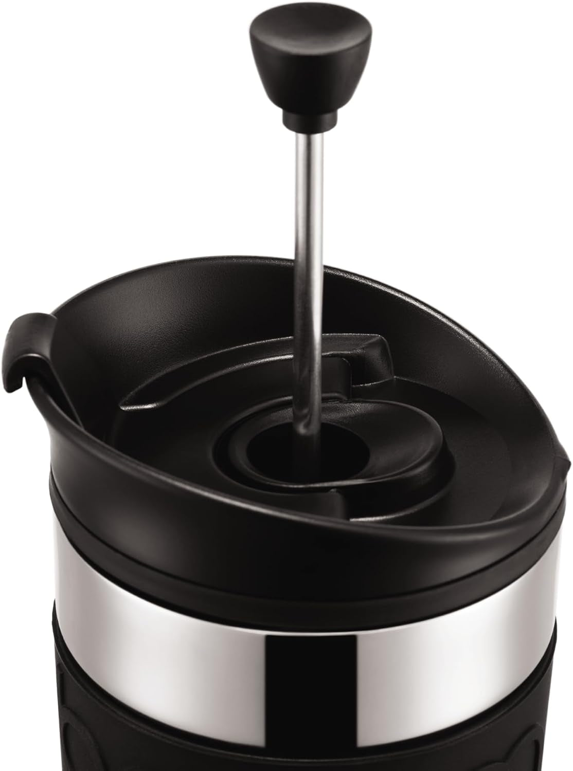Bodum K11067-01 Reisepresse, Edelstahl, schwarze Kaffeemaschine mit Ersatzdeckel, 350 ml